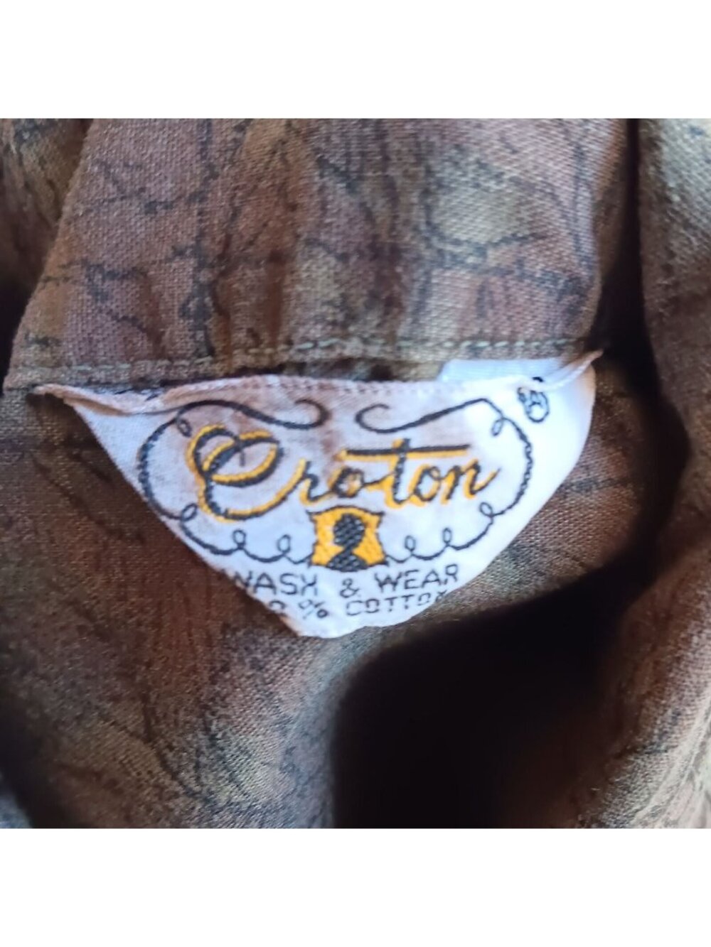 Rockabilly True Vintage 1950's Small Top Croton Button-Up Shirt Leaf Print